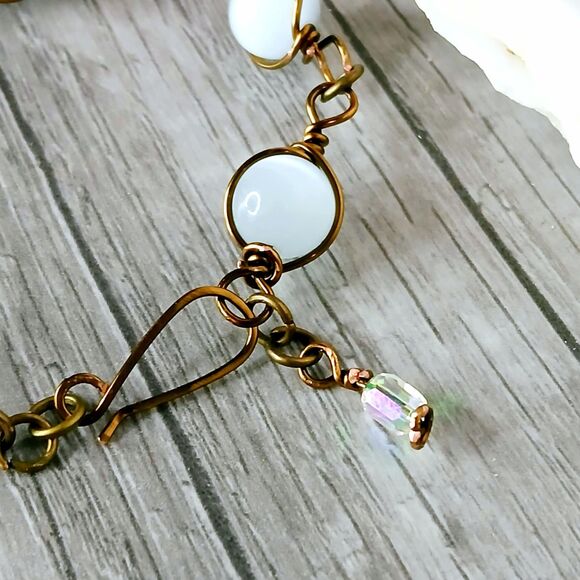 Boho Chic Selenite Crystal Bracelet, Adjustable Gemstone Wire Wrapped Bracelet - Picture 3 of 4